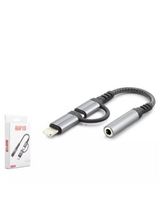 Hadron Gj-026 Type-C + Lightning To 3.5Mm F Kablo Siyah