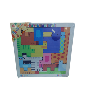 Hamaha Beyaz Çerçeve Ahşap Hayvan Puzzle 28X28