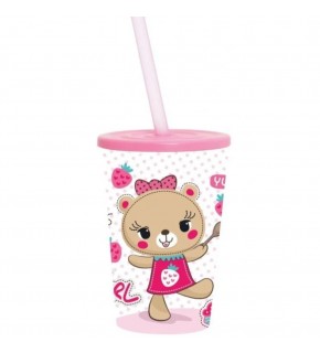 Herevin Süslü Pipetli Bardak-Desenli-Pembe Ayıcık 450 Cc 161841-004