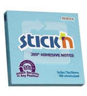 Hopax Stıckn Yapışkanlı Not Kağıdı 360° 100 YP 76x76 Mavi HE21553