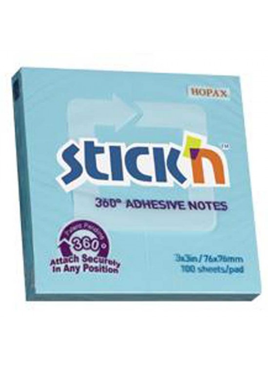Hopax Stıckn Yapışkanlı Not Kağıdı 360° 100 YP 76x76 Mavi HE21553