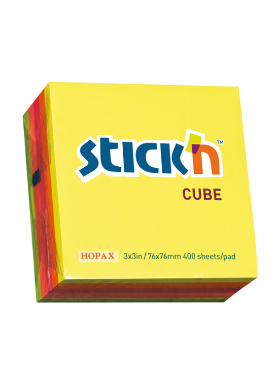 Hopax Stıckn Yapışkanlı Not Kağıdı Küp Fosforlu 400 YP 76x76 5 Renk 21012