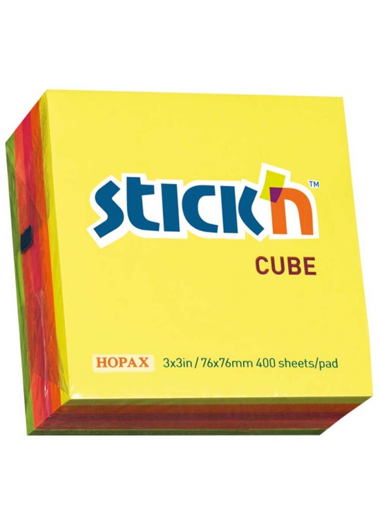 Hopax Stıckn Yapışkanlı Not Kağıdı Küp Fosforlu 400 YP 76x76 5 Renk 21012