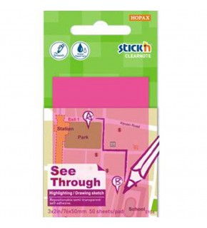 Hopax Stıckn Yapışkanlı Not Kağıdı Yarı Saydam 50 YP 76x51 Neon Pembe 21707