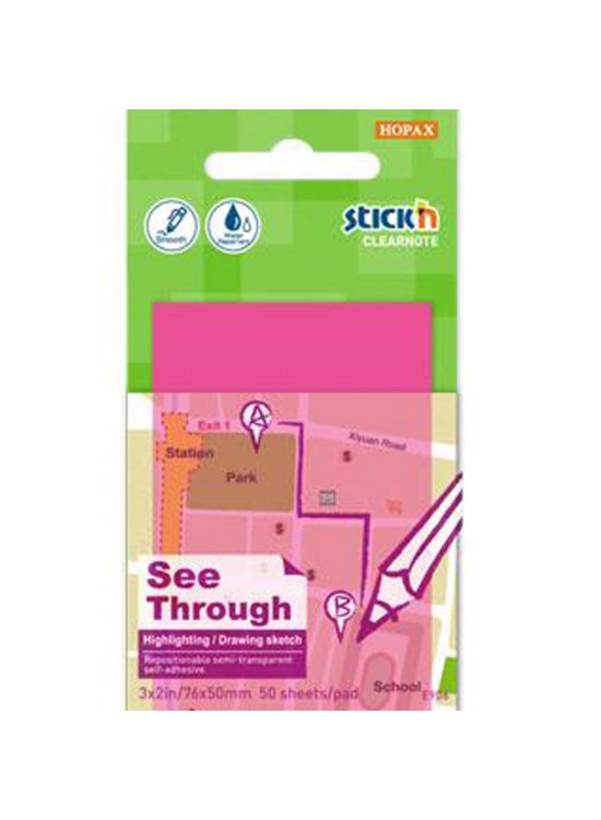Hopax Stıckn Yapışkanlı Not Kağıdı Yarı Saydam 50 YP 76x51 Neon Pembe 21707
