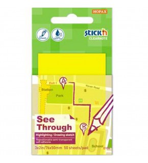 Hopax Stıckn Yapışkanlı Not Kağıdı Yarı Saydam 50 YP 76x51 Neon Sarı 21705