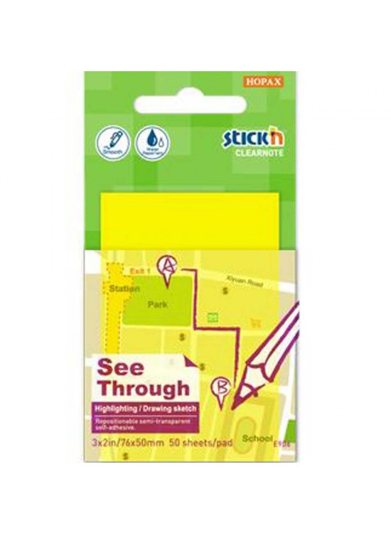 Hopax Stıckn Yapışkanlı Not Kağıdı Yarı Saydam 50 YP 76x51 Neon Sarı 21705