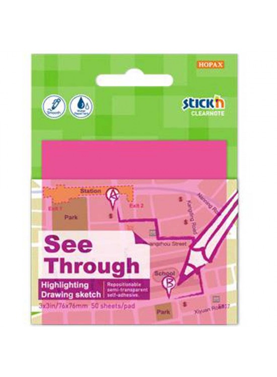 Hopax Stıckn Yapışkanlı Not Kağıdı Yarı Saydam 50 YP 76x76 Neon Pembe 21711