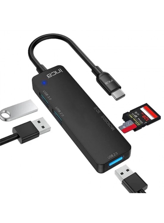 Inca ITPC-5T  Type-C Giriş 2XUSB Sd-Micro Sd2.0 Çoklayıcı USB 3.0 Çoklayıcı Çevirici Mavi Led