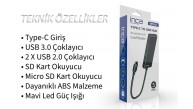 Inca ITPC-5T  Type-C Giriş 2XUSB Sd-Micro Sd2.0 Çoklayıcı USB 3.0 Çoklayıcı Çevirici Mavi Led