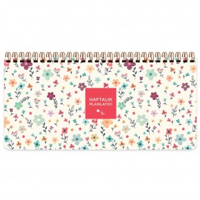Keskin Color Spiralli Planner Krem Çiçek 13x27