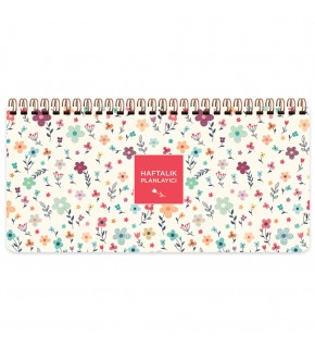 Keskin Color Spiralli Planner Krem Çiçek 13x27