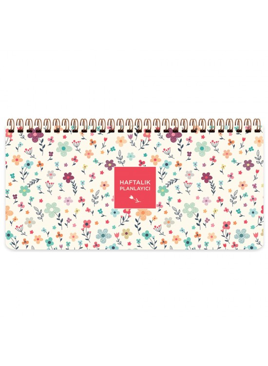 Keskin Color Spiralli Planner Krem Çiçek 13x27