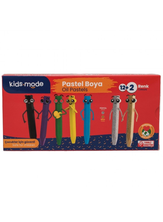 Kidsmode Yağlı Pastel Boya Altıgen 12+2 Renk
