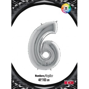 Kikajoy Rakam Folyo Balon 40" Gümüş -6-