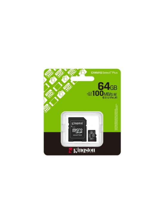 Kingston SDCS3-64GB 64GB microSDXC Canvas Select Plus Gen3 100MB-s A1 Card + Adapter Hafıza Kartı