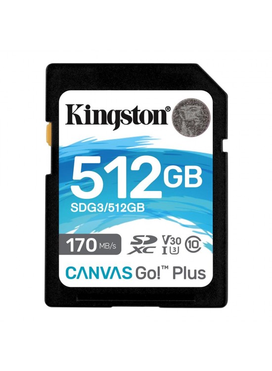 Kingston SDG3-512GB 512GB SDXC Canvas Go Plus 170R C10 UHS-I U3 V30 Hafıza Kartı