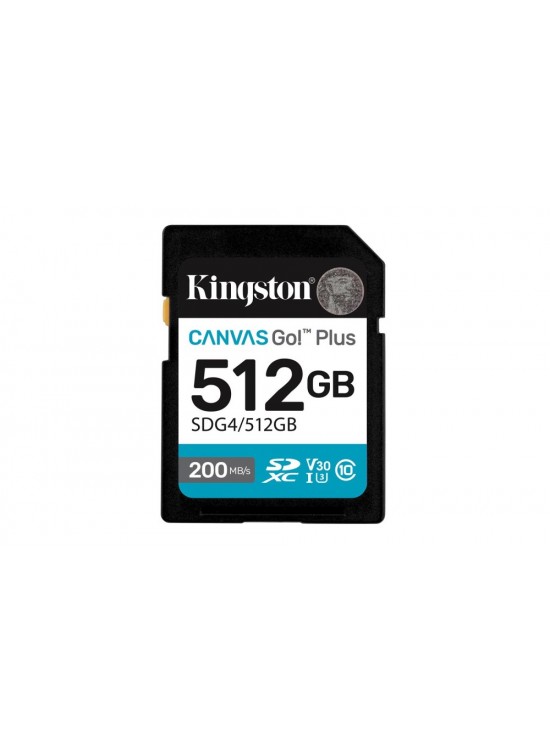 Kingston SDG4-512GB 512GB SDXC Canvas Go Plus Gen4 200MB-s C10 UHS-I U3 V30 Hafıza Kartı