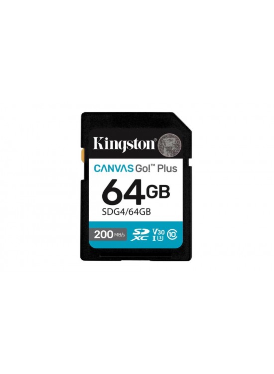 Kingston SDG4-64GB 64GB SDXC Canvas Go Plus Gen4 200MB-s C10 UHS-I U3 V30 Hafıza Kartı