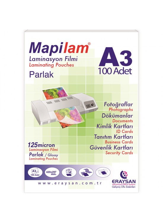 Mapi Laminasyon Filmi Sıcak Parlak A3 125 MIC 102 12 03 (1 Adet)