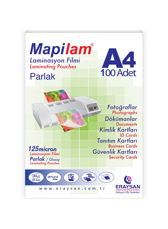 Mapi Laminasyon Filmi Sıcak Parlak A4 125 MIC 102 12 04 (1 Adet)