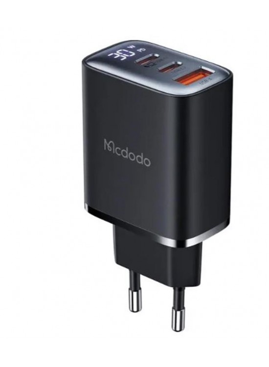 MCDODO CH-2180 30W 2 TYPE-C 1 USB-A GİRİŞLİ DİGİTAL GÖSTERGELİ HIZLI ŞARJ ALETİ- SİYAH