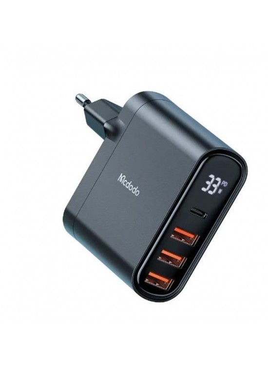 MCDODO CH-2250 33W 1xTYPE-C 3xUSB Girişli Dijital Göstergeli Şarj Adaptörü - Siyah