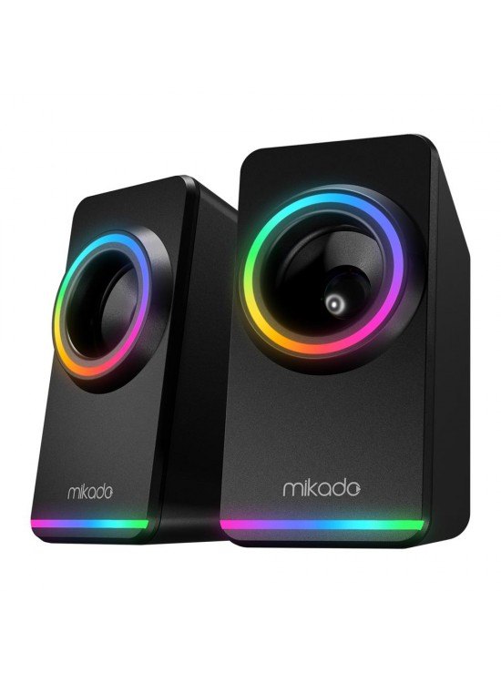 Mikado MD-182 2.0 3W-2 Siyah RGB Aydınlatmalı USB + 3.5mm USB 5V Speaker Hoparlör