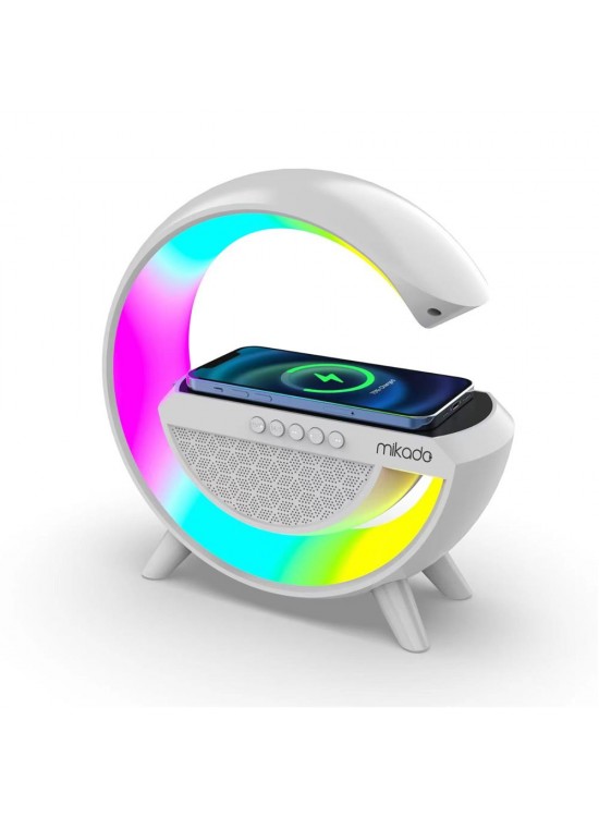 Mikado MD-G111 Beyaz 10W 1800mAh BT-TF-USB-15W Wireless Şarj RGB Işıklı Speaker