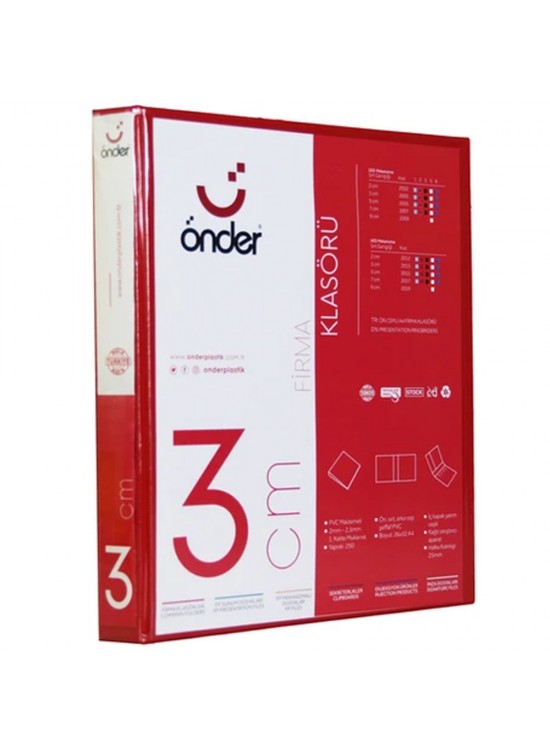 Önder Sunum Klasörü 2 Halkalı 30 MM A4 Kırmızı 2003-2