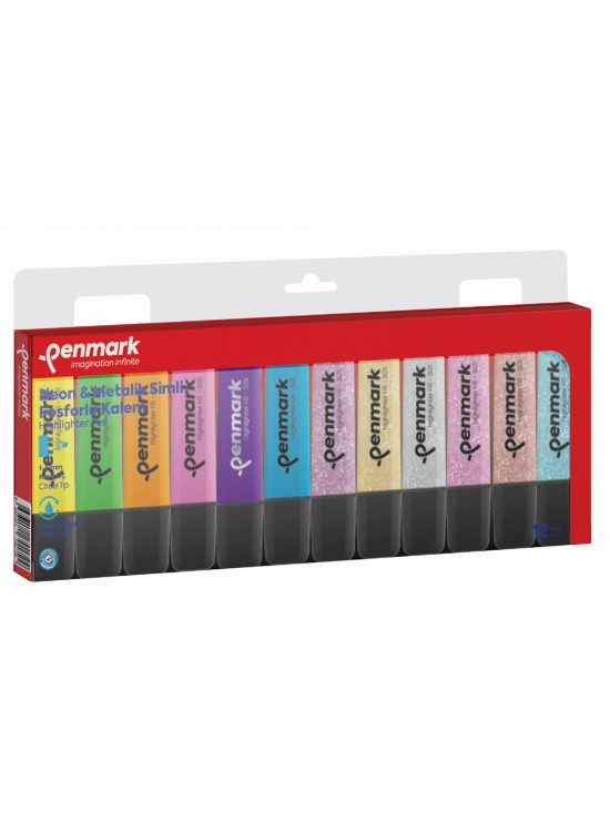 Penmark Fosforlu Kalem 12 Li Karışık Renk 6 Neon+ 6 Simli
