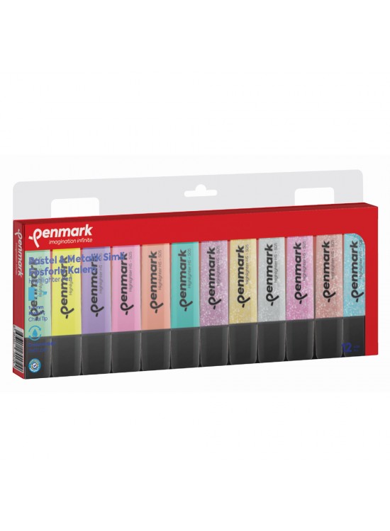 Penmark Fosforlu Kalem 12 Li Karışık Renk 6 Pastel/6 Simli