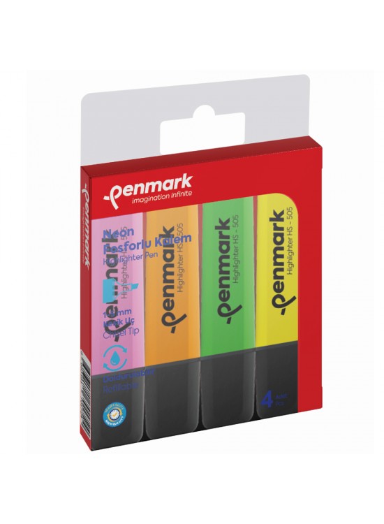 Penmark Fosforlu Kalem 4 Lü Karışık Renk Neon HS 505 4N