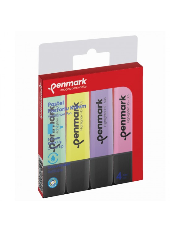 Penmark Fosforlu Kalem 4 Lü Karışık Renk Pastel HS 505 4P