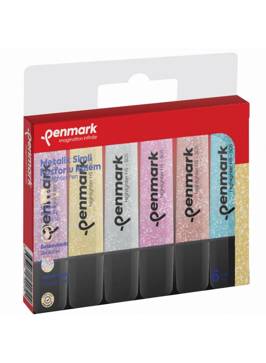 Penmark Fosforlu Kalem 6 Lı Karışık Renk Simli