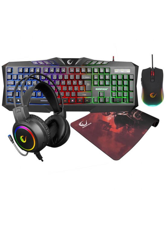 Rampage KM-404 ARGENTI Rainbow Aydınlatmalı USB Gaming Combo Q Klavye + Kulaklık + Mouse + Mousepad