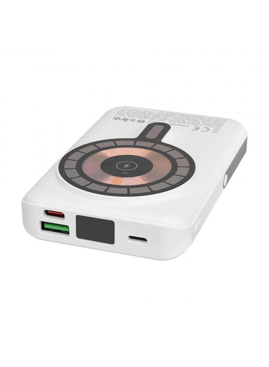 S-link M1029 10000mAh Magsafe 15W HSC22.5W+PD20W+QC3.0 Beyaz LCD Taşınabilir Şarj Cihazı Powerbank