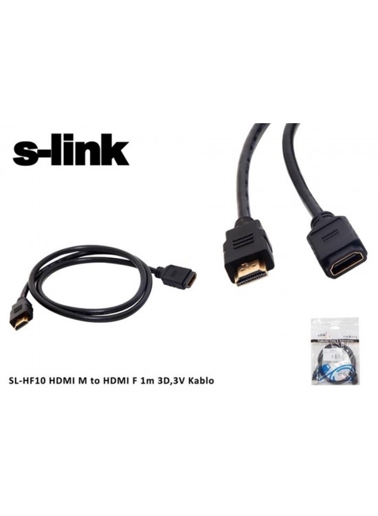 S-link SL-HF10 Hdmı m to Hdmı f 1 Mt 3d,3v Kablo Hdmı Erkek To Hdmı Dişi Uzatma