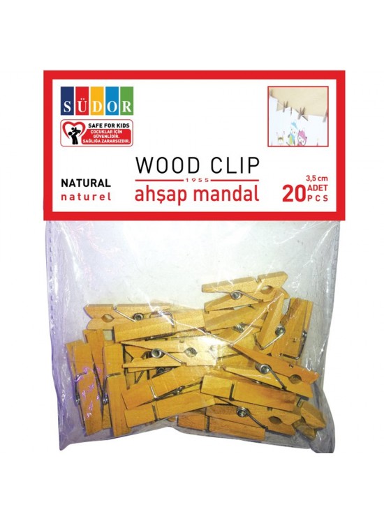 Südor Ahşap Mandal Büyük 3,5 Cm 20 Li Renkli BS130