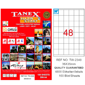 Tanex Laser Etiket 100 YP 35x35 MM Laser-Copy-Inkjet TW-2348