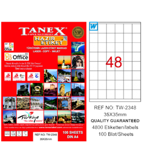 Tanex Laser Etiket 100 YP 35x35 MM Laser-Copy-Inkjet TW-2348