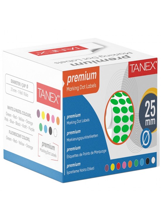 Tanex Nokta Etiketi 25 MM Yeşil 2500 Li Tekli Kutu
