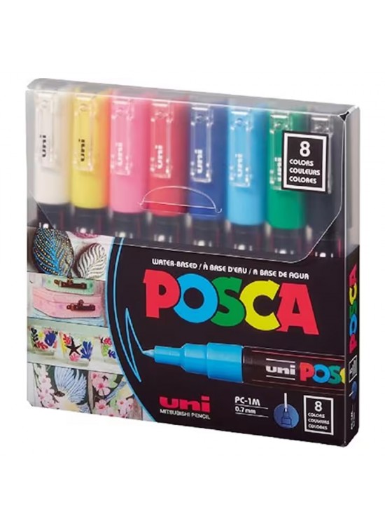 Uni-Ball Markör Boyama Posca Su Bazlı 0.7 MM Anarenk 8 Li