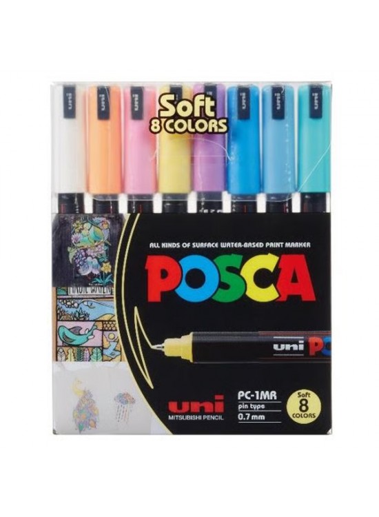 Uni-Ball Posca 0.7 Su Bazlı Poster Markörü Soft Renk 8 Li