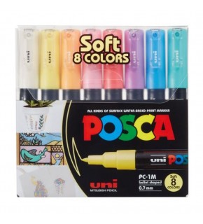 Uni-Ball Posca 0.7 Su Bazlı Poster Markörü Soft Renk 8 Li