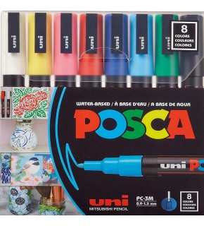 Uni-Ball Posca 0.9-1.3 Su Bazlı Poster Markörü Ana Renk 8 Li