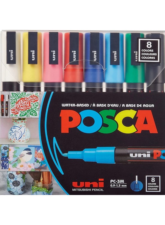 Uni-Ball Posca 0.9-1.3 Su Bazlı Poster Markörü Ana Renk 8 Li