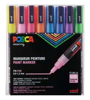 Uni-Ball Posca 0.9-1.3 Su Bazlı Poster Markörü Simli 8 Li