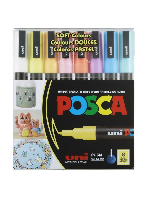 Uni-Ball Posca 0.9-1.3 Su Bazlı Poster Markörü Soft Renk 8 li