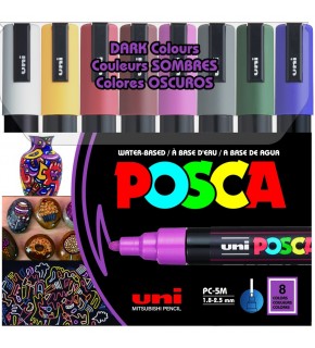 Uni-Ball Posca 1.8-2.5 Su Bazlı Poster Markörü Koyu Renk 8 Li